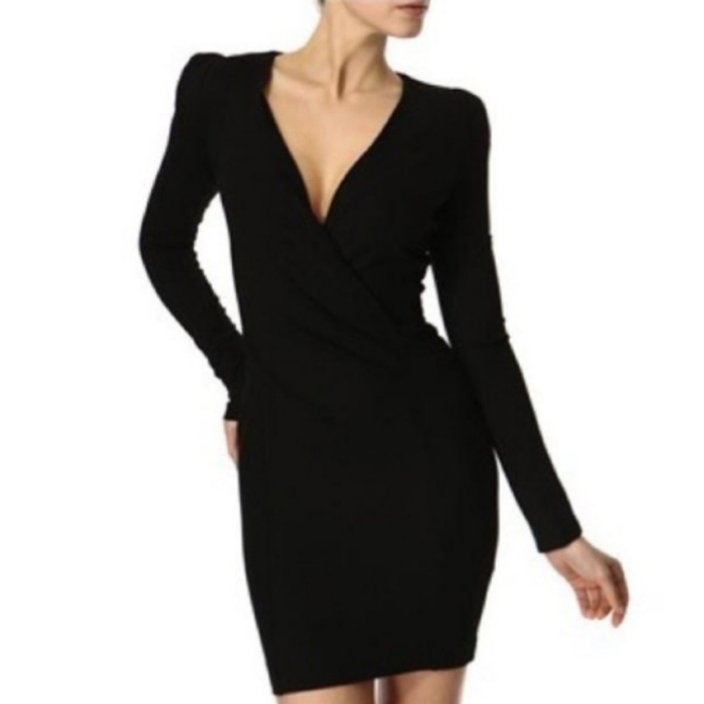 French Connection Black V-neck Dress Long Sleeves - Picture 1 of 7